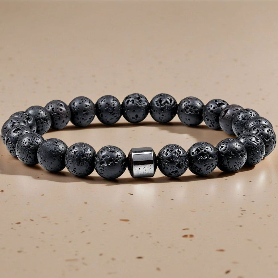 Natural Stone Bead Bracelet with Hematite Charm