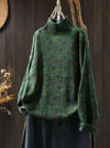 Women's Knitted Plant Pattern Long Sleeve Mock Neck Cotton Sweater