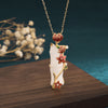 Bamboo Lotus Necklace Pendant Gold-Tone Floral Charm
