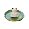 Ceramic Frog Tea Pet Figurines with Lotus Leaf Dish