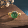 Green Jade Fortune Ring, Adjustable Silver Gemstone Jewelry