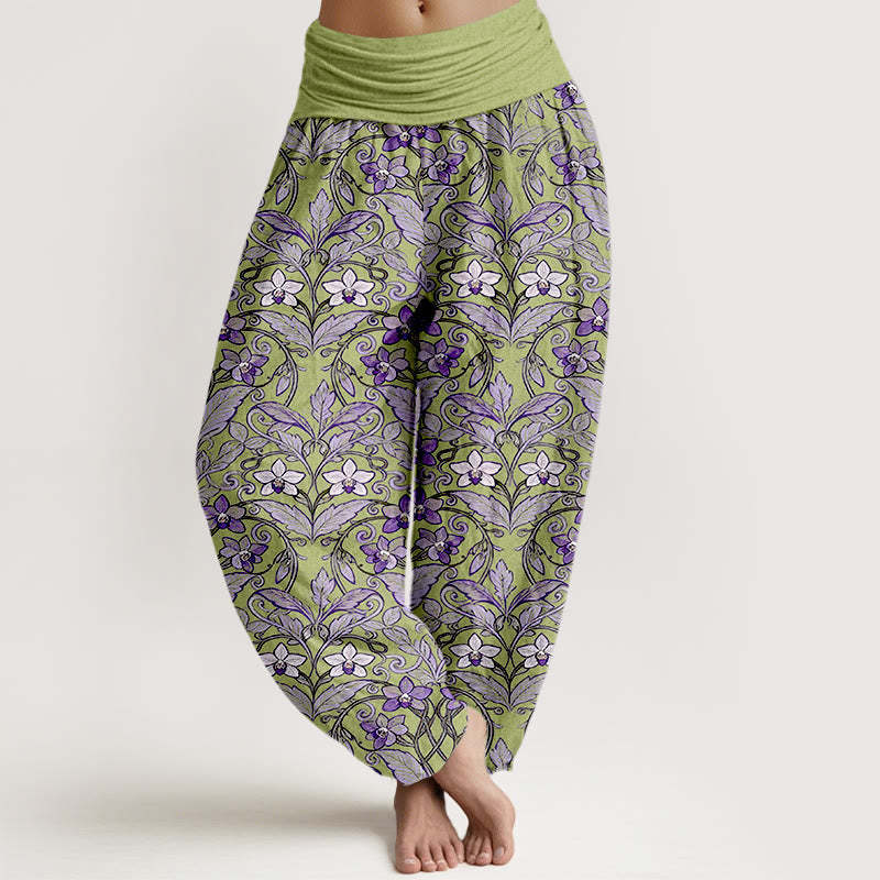 Women's Floral Harem Pants Elastic Waist Yoga Lounge Trousers
