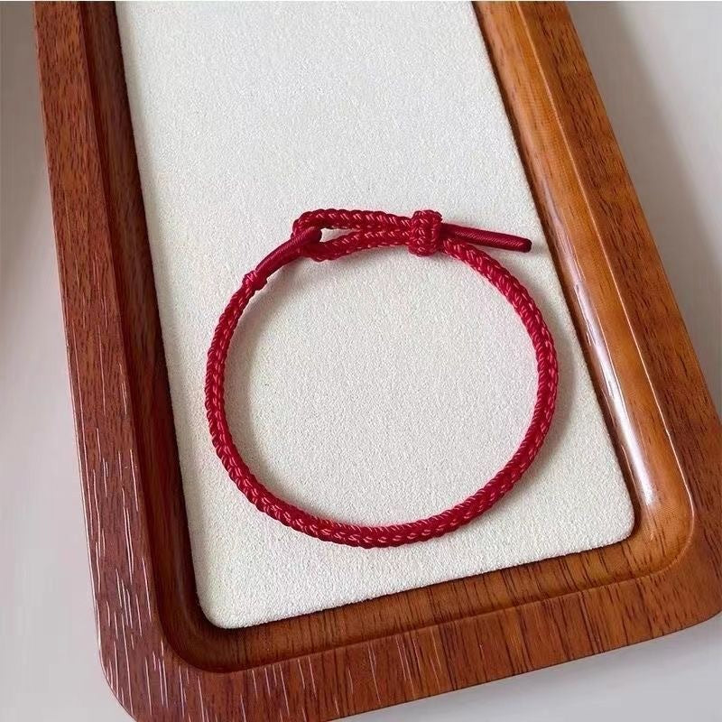 Handmade Red Rope Bracelet with Fu Charm, Peace Knot Design