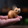 Hand-Carved Rainbow Wood Cat Figurine