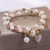 Strawberry Quartz Love Maple Leaf Charm Double Wrap Bracelet