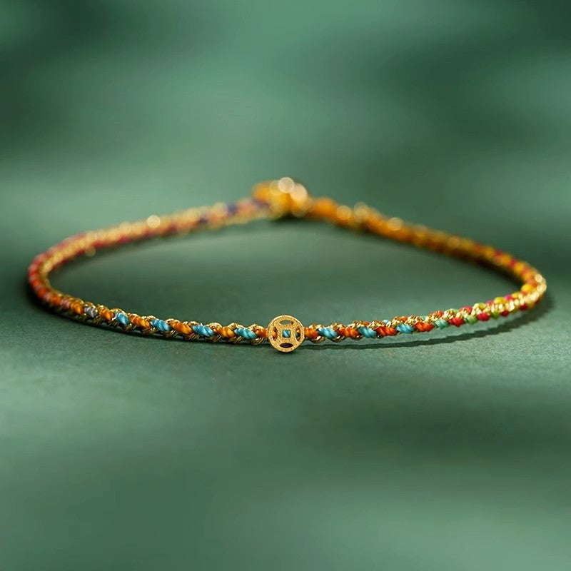Colorful Rope Coin Bead Extra Thin Braided Bracelet