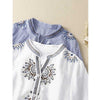 Embroidered Cotton Linen V-Neck Shirt, 3/4 Sleeve