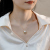 Cat Pendant Necklace Pearl Hetian Jade Shell Gold Tone