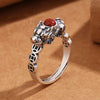 Pixiu Copper Ring with Coin Motif and Stone, Adjustable