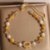Yellow Tiger Eye Gourd Bracelet with Crystal Beads