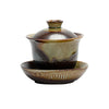 Handmade Ceramic Gaiwan with Saucer, Rustic Brown Glaze