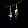 Vintage Floral Drop Earrings with Shell Flower and Bead Charm