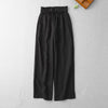 Black high waist wide leg cotton linen pants with ruffled elastic waistband
