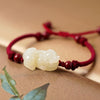 White Jade Pixiu Bracelet, Red or Brown Cord