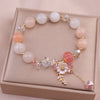 Floral Stone Bracelet with Leaf Charm, Handmade Beaded Jewelry