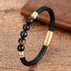 Stone Bead Leather Bracelet Unisex
