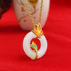 Imitation Jade Peace Buckle Necklace with Enamel Lotus or Butterfly