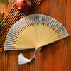 Chinese Style Bamboo Folding Fan with Silk Leaf and Tassel