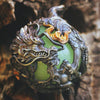 Dragon Pendant Necklace with Green Glow Bead, Copper