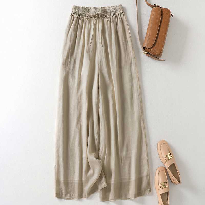 Women's Wide Leg Pants, Linen Blend Cropped Trousers