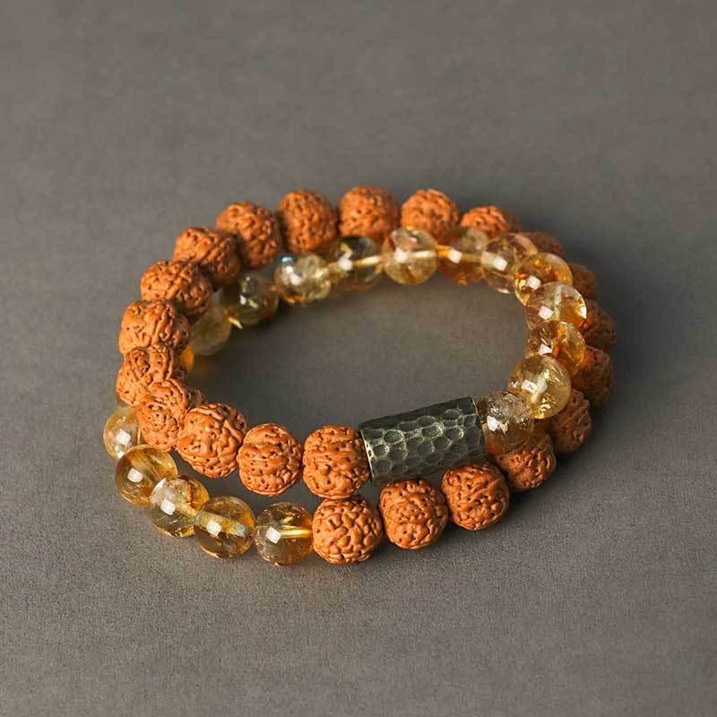 Crystal Bead Protection Bracelet with Bodhi Seed