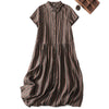 Striped Linen Dress with Short Sleeves and Buttons