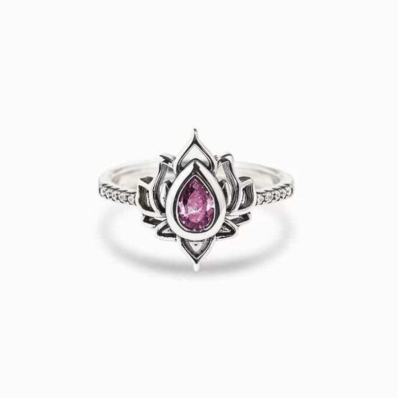 Sterling Silver Plated Lotus Zircon Ring