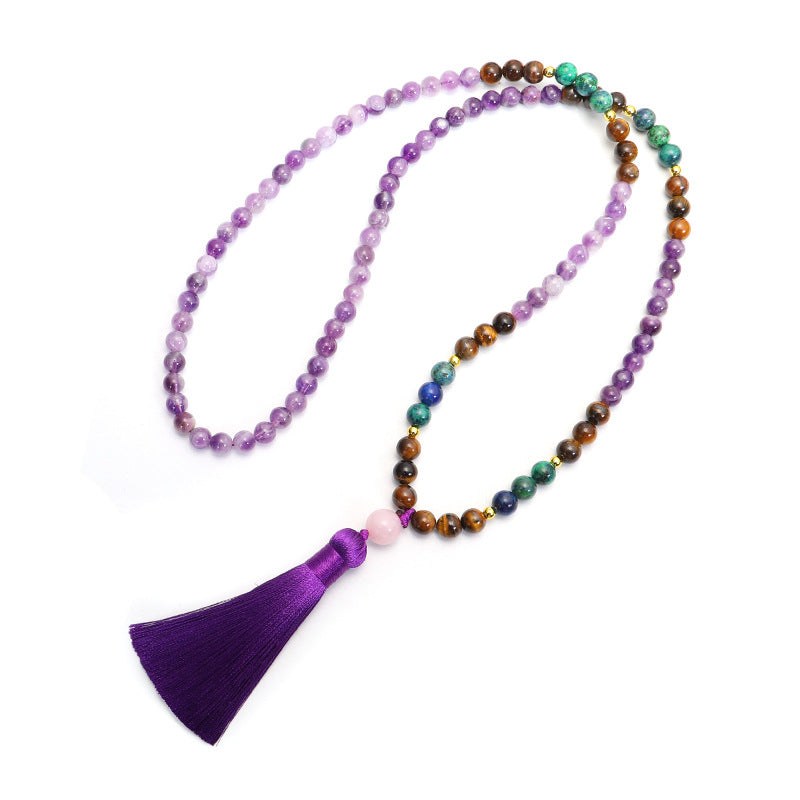 Amethyst Tiger Eye Lapis Lazuli Mala Necklace Bracelet Set