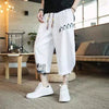 Men's Patchwork Cotton Linen Cropped Pants With Pockets