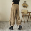 Women's Corduroy Pants With Pockets, Casual Buttons Leg Opening Design
