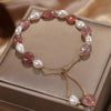 Strawberry Quartz Love Maple Leaf Charm Double Wrap Bracelet