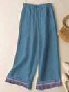 Women's Wide Leg Pants with Embroidered Hem, Cotton Linen