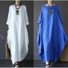 Cotton Linen Maxi Dress Long Sleeve Solid Color