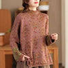 Women's Sweater Long Sleeve Mock Neck Floral Print Cotton Knit Top