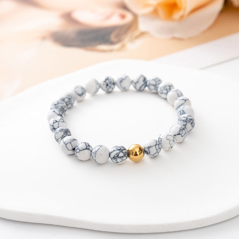 Matte Lava Rock and Howlite Bead Bracelet with Skull or Metal Charm