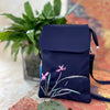 Embroidered Lotus Flower Crossbody Bag, Nylon Shoulder Cellphone Pouch