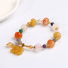Golden Silk Jade Lotus Bracelet, Natural Stone Beads