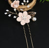 Handmade Floral Hair Comb and Pin Set with Clear Quartz