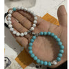 Crown Charm Couple Bracelet Set with Stone Beads