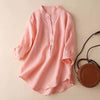 Pink women's casual three quarter sleeve plain shirt flat lay