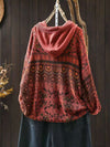 Women's Cotton Knit Hoodie, Retro Geometric Print Pullover