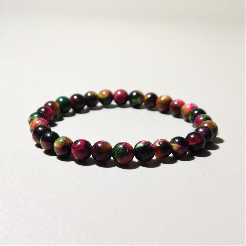 Multicolor Tiger Eye Bracelet, Handmade Round Bead Jewelry
