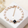 Pearl Four Leaf Clover Bracelet, Floral Chain Jewelry
