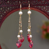 Long Drop Earrings with Floral Charm and Faux Pearl