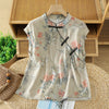 Women's Sleeveless Shirts Summer Elegant Mandarin Collar Side Slit Floral Print