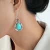 Vintage Teardrop Earrings with Turquoise-Style Stone and Silver-Tone Metal