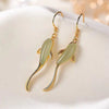 Fish Pattern Luck Dangle Drop Earrings Gold Tone