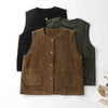 Women's Corduroy Vest with Pockets, Relaxed Fit Button-Up Waistcoat