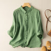 Women's Linen Cotton Shirt with Stand Collar