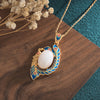 Enamel Phoenix Necklace with Faux Jade Stone, Vintage Gold-Tone Pendant